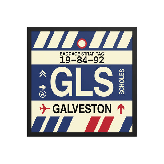 GLS Galveston Framed Print • Jet Age Baggage Tag Design • YHM Designs - Image 01