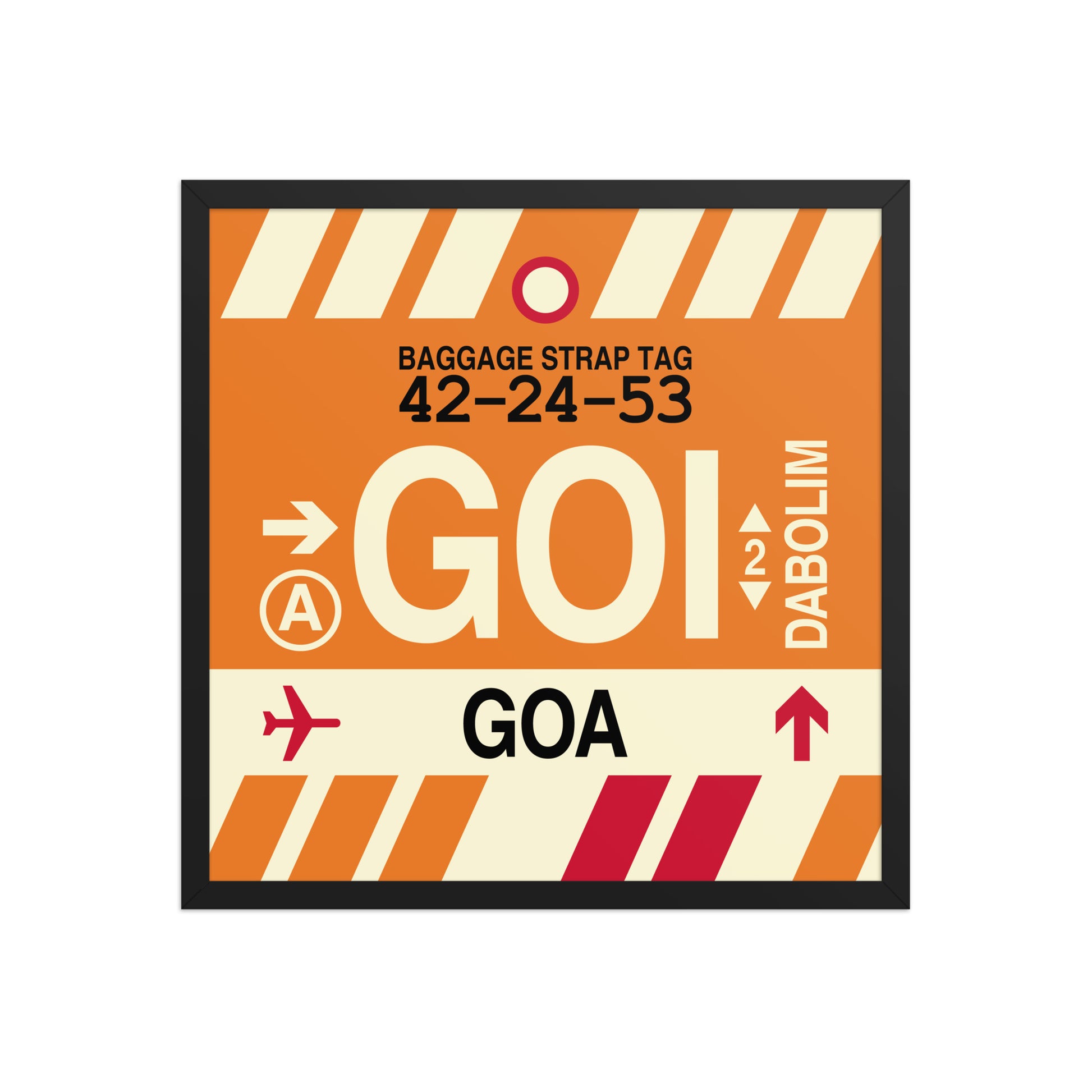 GOI Goa Framed Print • Jet Age Baggage Tag Design • YHM Designs - Image 01