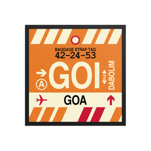 GOI Goa Framed Print • Jet Age Baggage Tag Design • YHM Designs - Image 01