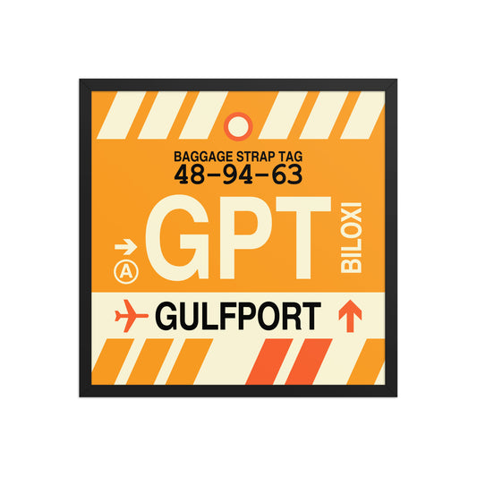 GPT Gulfport-Biloxi Framed Print • Jet Age Baggage Tag Design • YHM Designs - Image 01