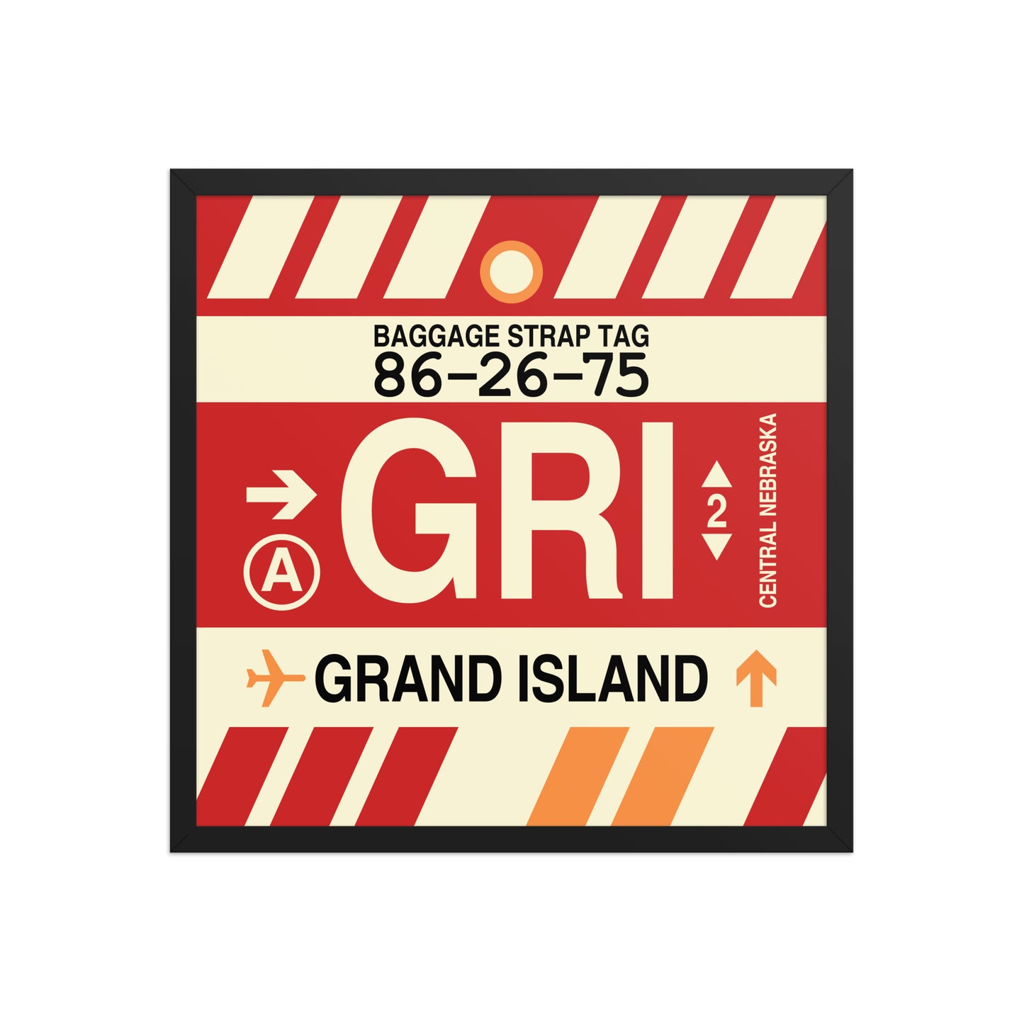 GRI Grand Island Framed Print • Jet Age Baggage Tag Design • YHM Designs - Image 01