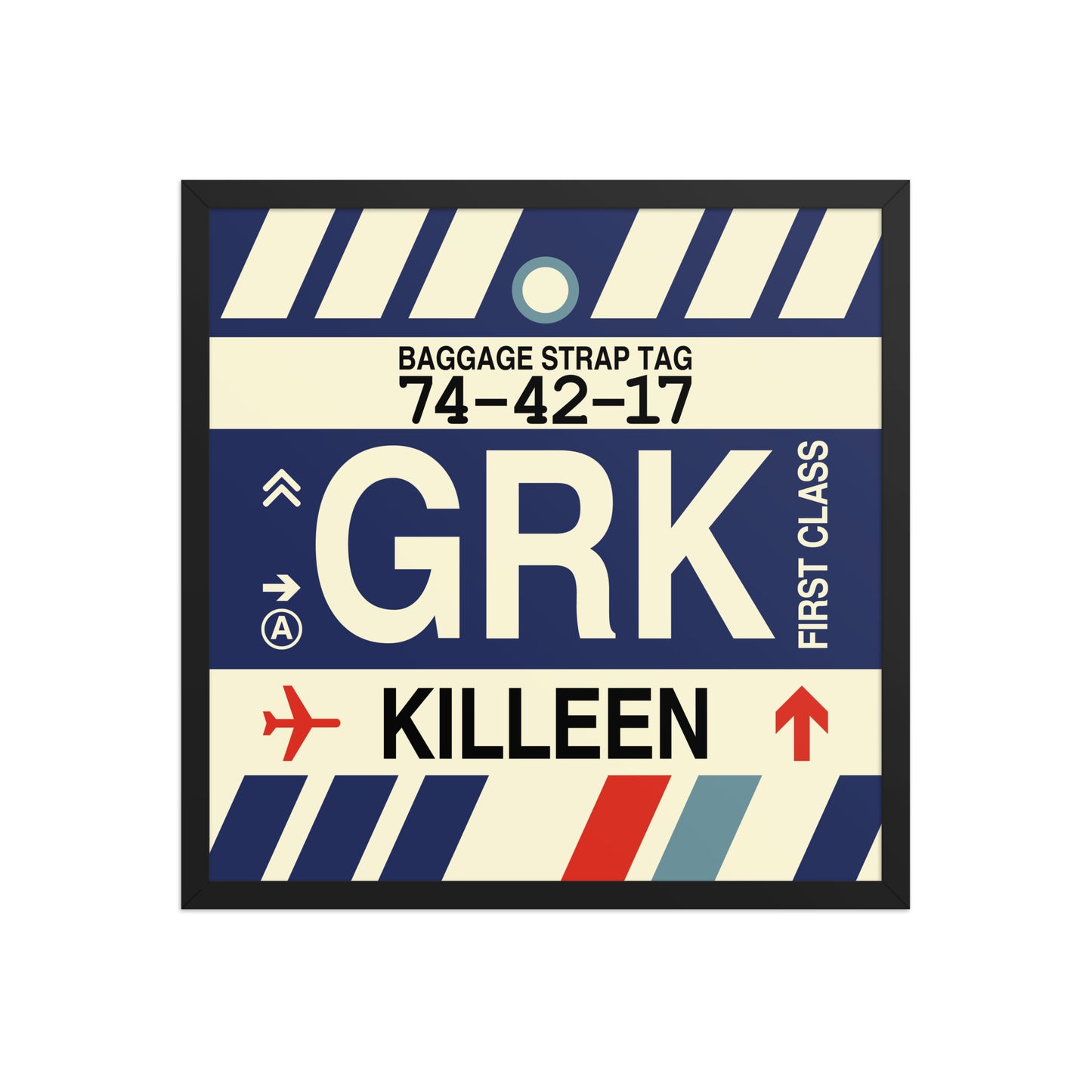 GRK Killeen Framed Print • Jet Age Baggage Tag Design • YHM Designs - Image 01