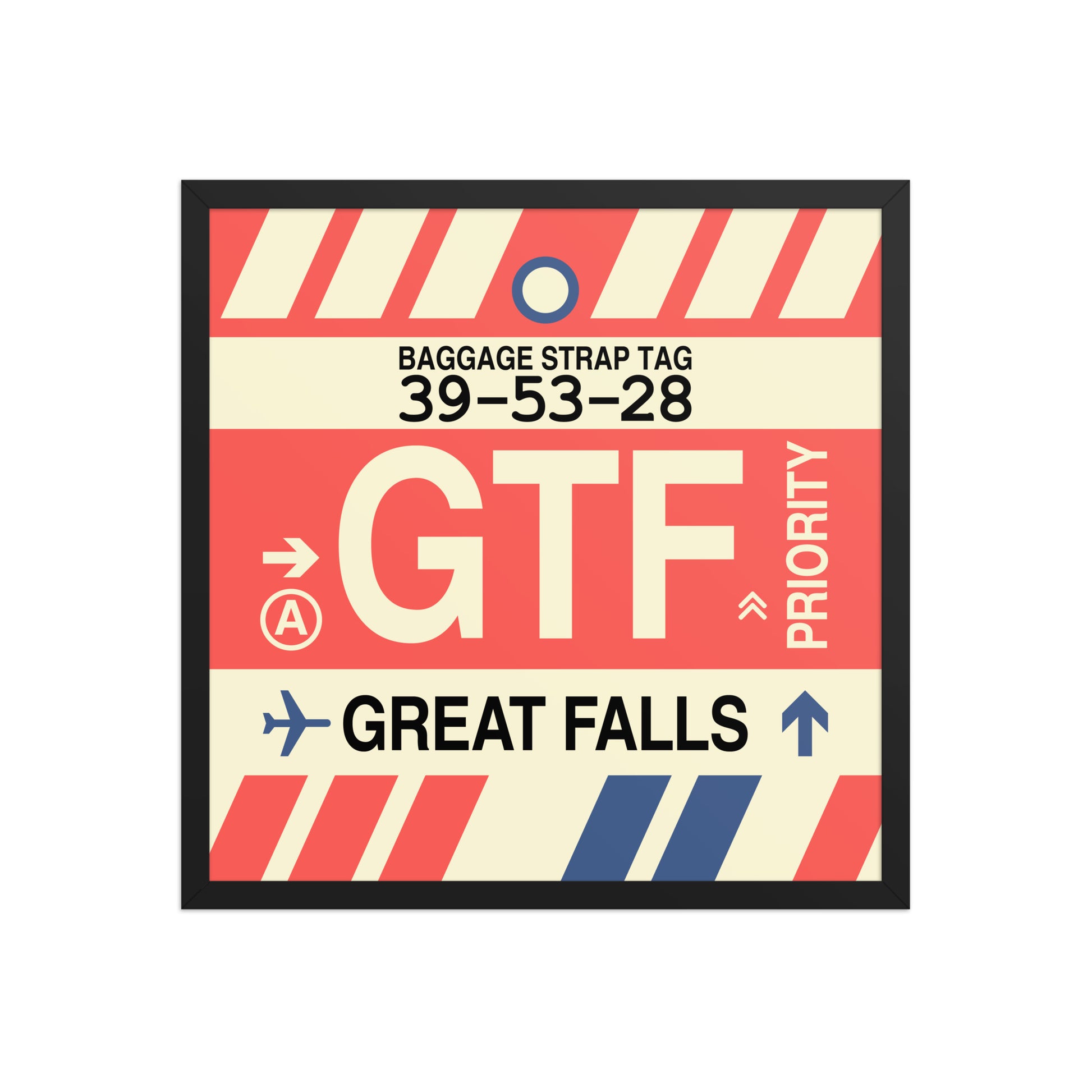 GTF Great Falls Framed Print • Jet Age Baggage Tag Design • YHM Designs - Image 01