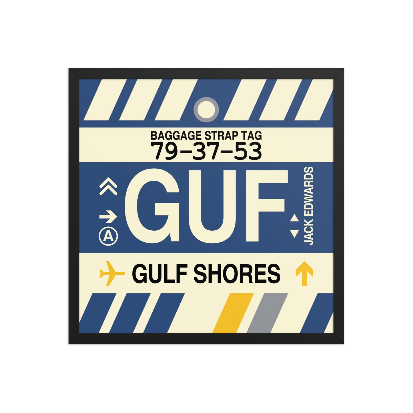 GUF Gulf Shores Framed Print • Jet Age Baggage Tag Design • YHM Designs - Image 01