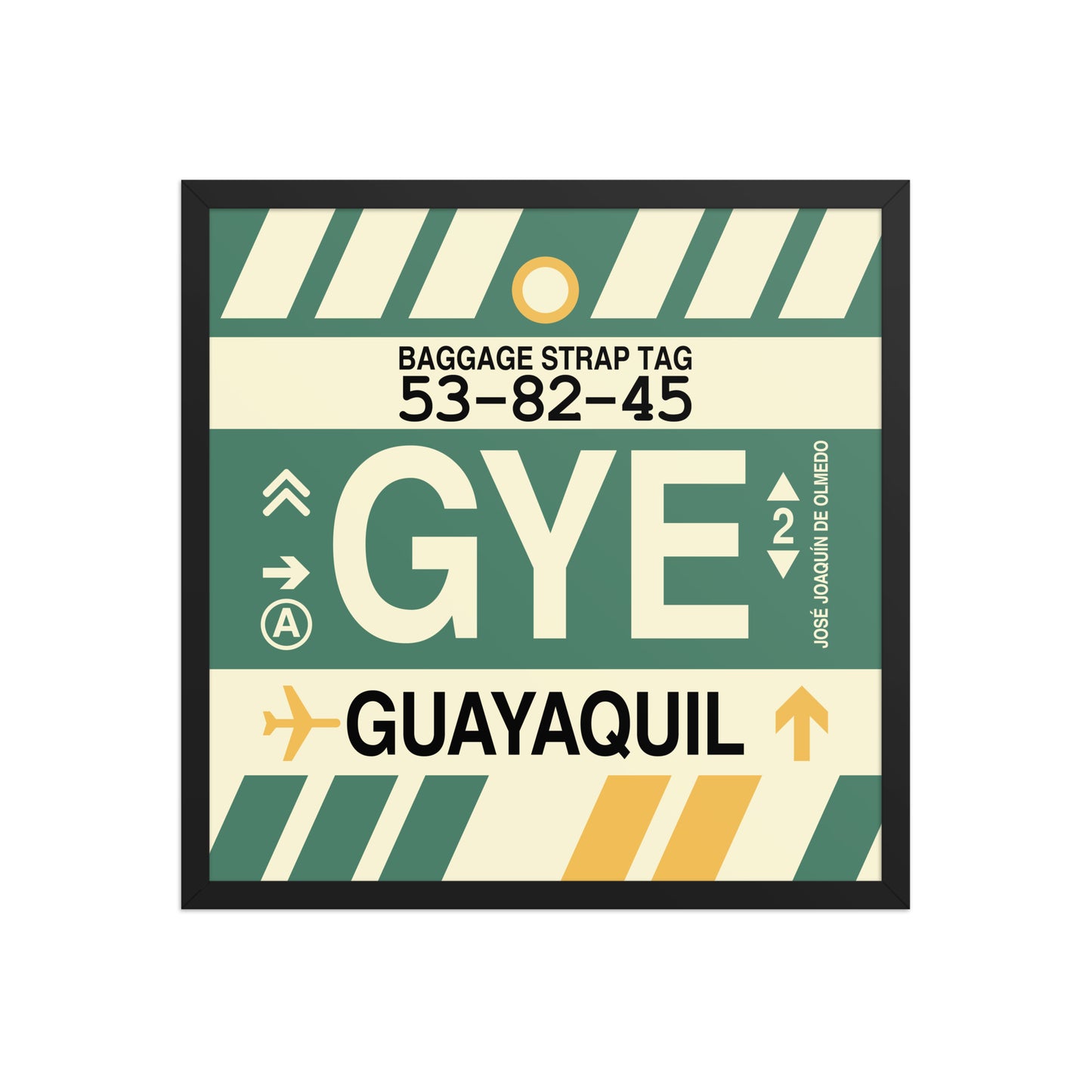 GYE Guayaquil Framed Print • Jet Age Baggage Tag Design • YHM Designs - Image 01