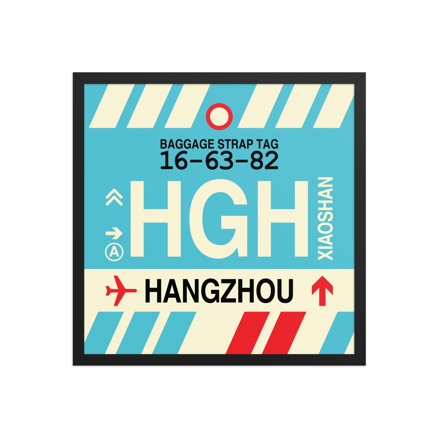HGH Hangzhou Framed Print • Jet Age Baggage Tag Design • YHM Designs - Image 01