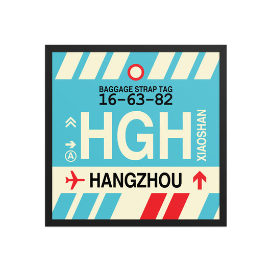 HGH Hangzhou Framed Print • Jet Age Baggage Tag Design • YHM Designs - Image 01