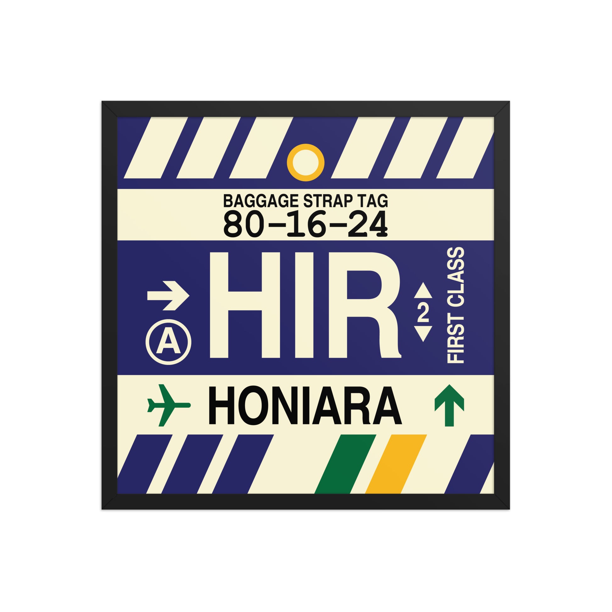HIR Honiara Framed Print • Jet Age Baggage Tag Design • YHM Designs - Image 01