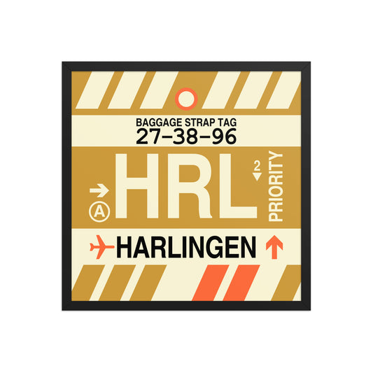 HRL Harlingen Framed Print • Jet Age Baggage Tag Design • YHM Designs - Image 01