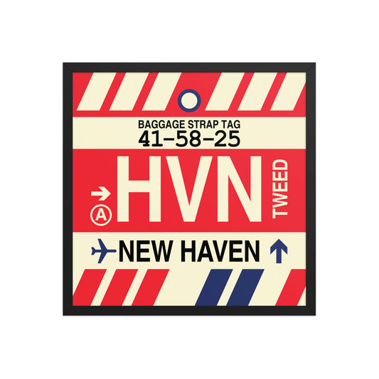 HVN New Haven Framed Print • Jet Age Baggage Tag Design • YHM Designs - Image 01
