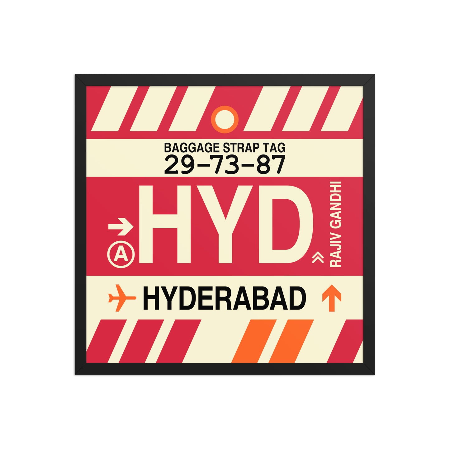 HYD Hyderabad Framed Print • Jet Age Baggage Tag Design • YHM Designs - Image 01