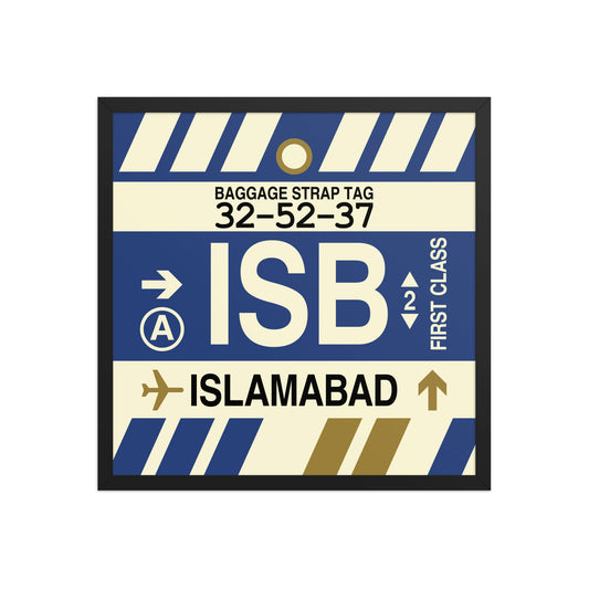 ISB Islamabad Framed Print • Jet Age Baggage Tag Design • YHM Designs - Image 01
