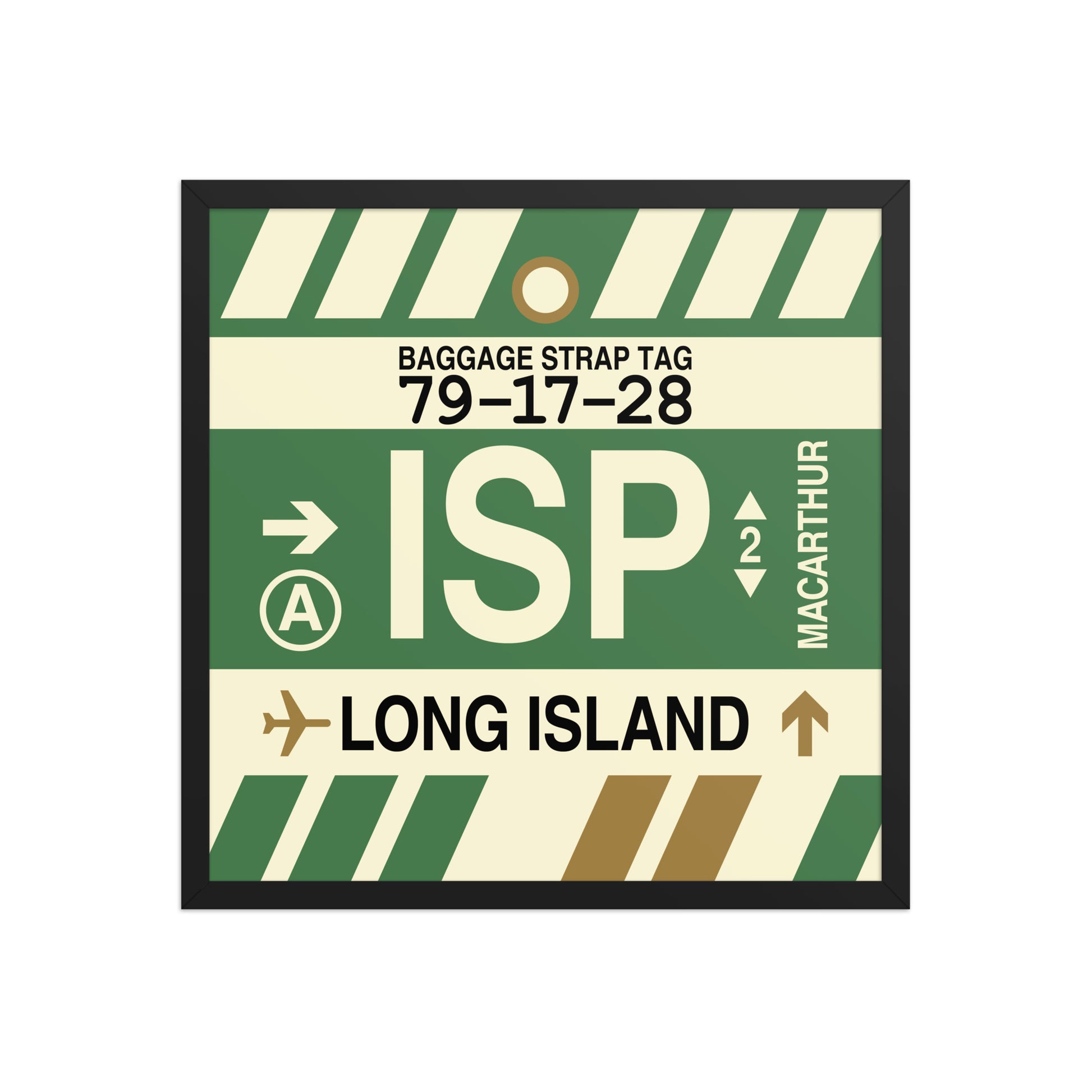 ISP Long Island Framed Print • Jet Age Baggage Tag Design • YHM Designs - Image 01