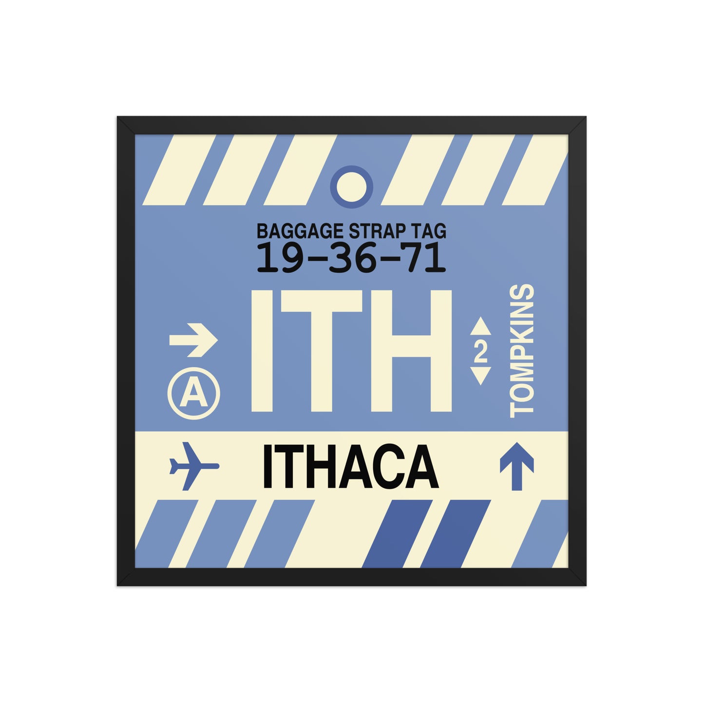 ITH Ithaca Framed Print • Jet Age Baggage Tag Design • YHM Designs - Image 01