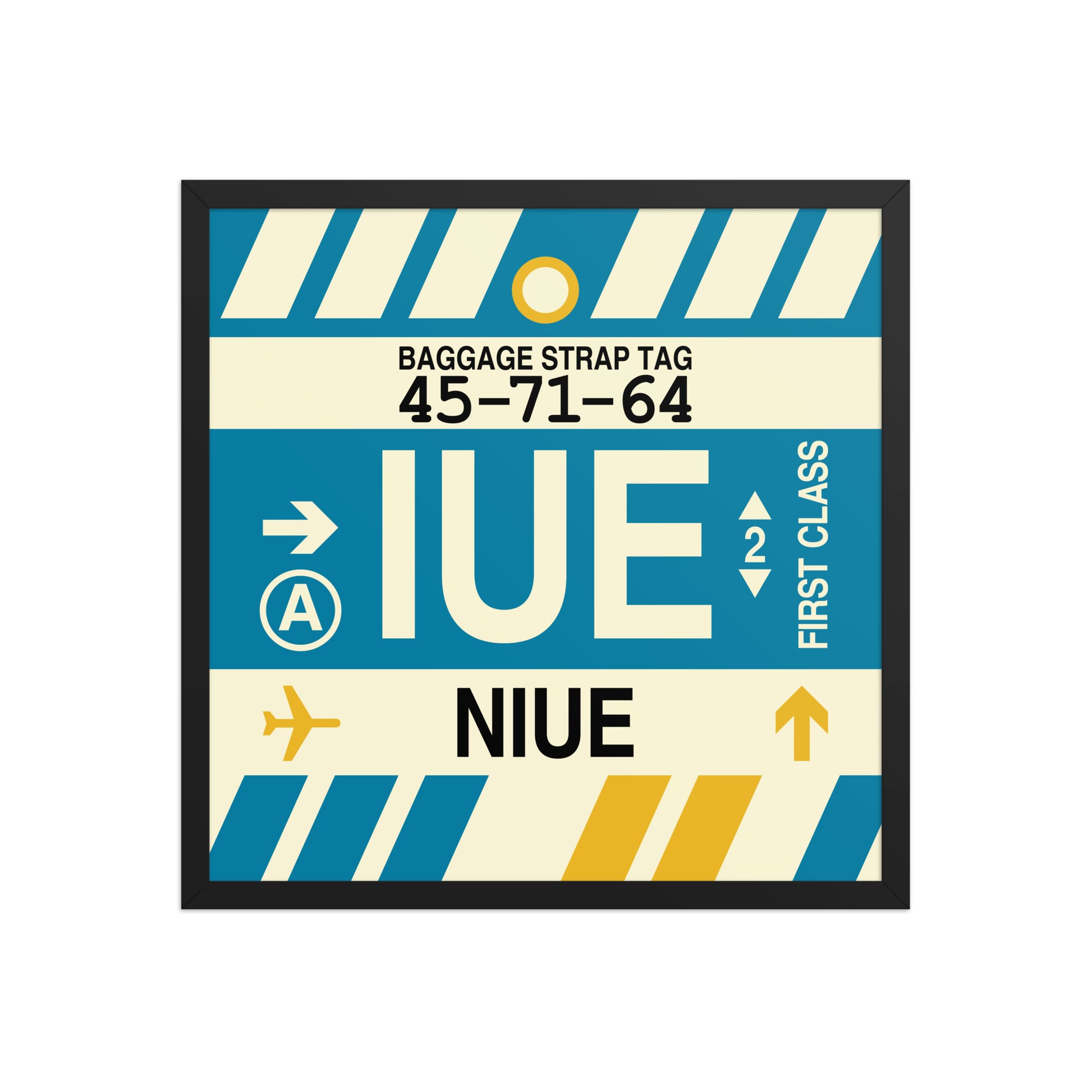 IUE Niue Framed Print • Jet Age Baggage Tag Design • YHM Designs - Image 01