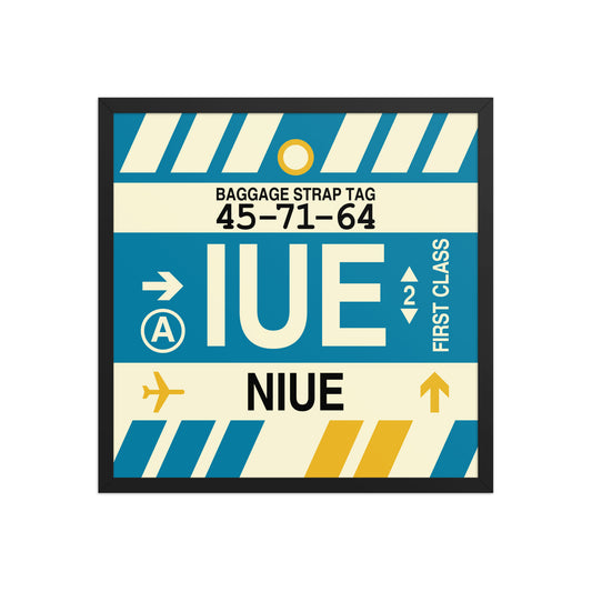 IUE Niue Framed Print • Jet Age Baggage Tag Design • YHM Designs - Image 01