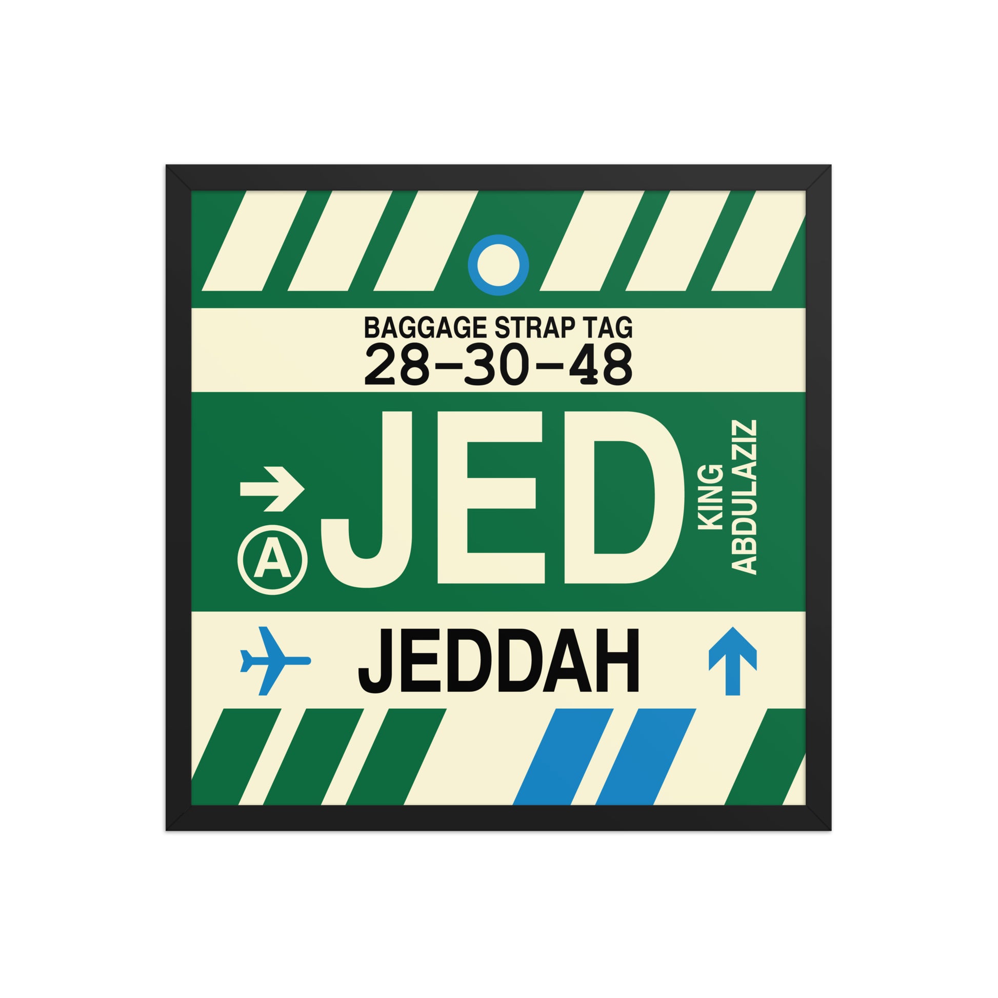 JED Jeddah Framed Print • Jet Age Baggage Tag Design • YHM Designs - Image 01