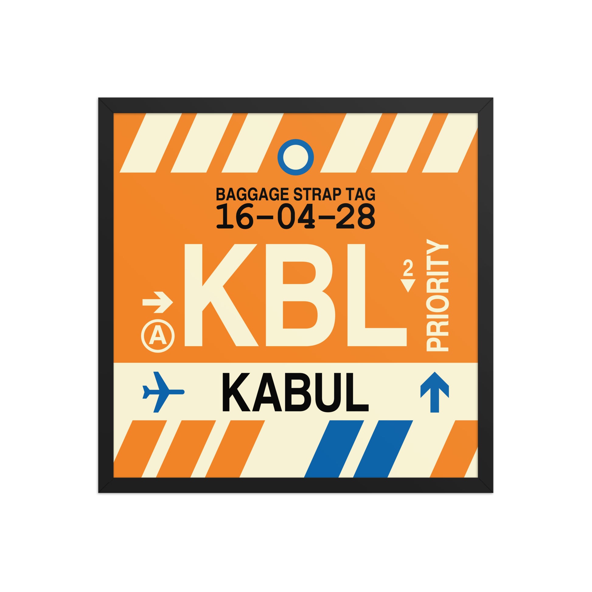 KBL Kabul Framed Print • Jet Age Baggage Tag Design • YHM Designs - Image 01