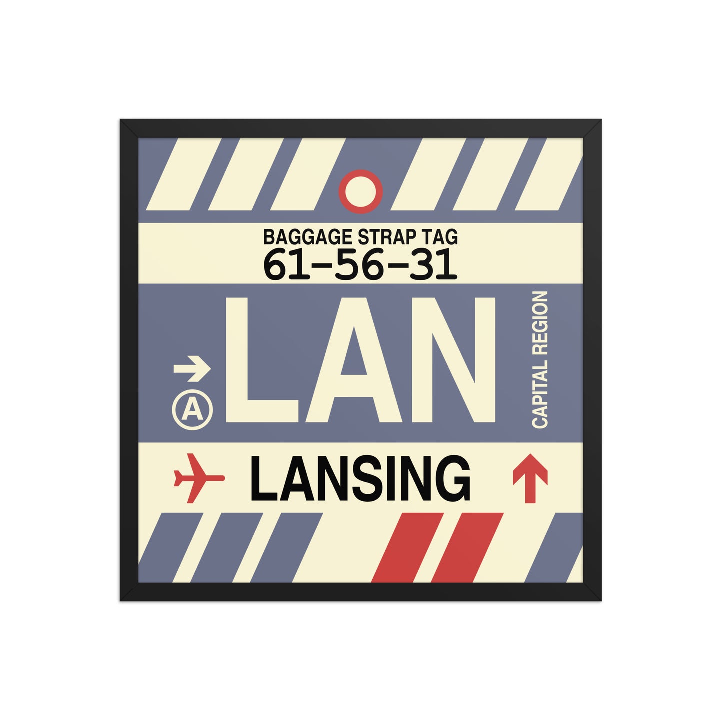 LAN Lansing Framed Print • Jet Age Baggage Tag Design • YHM Designs - Image 01