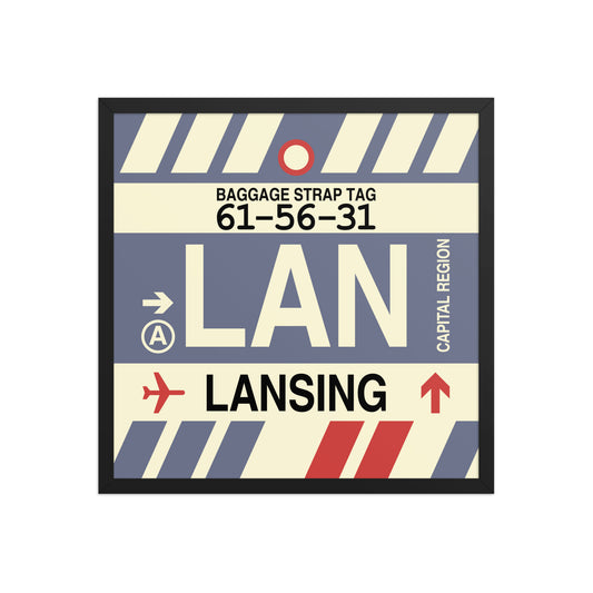LAN Lansing Framed Print • Jet Age Baggage Tag Design • YHM Designs - Image 01