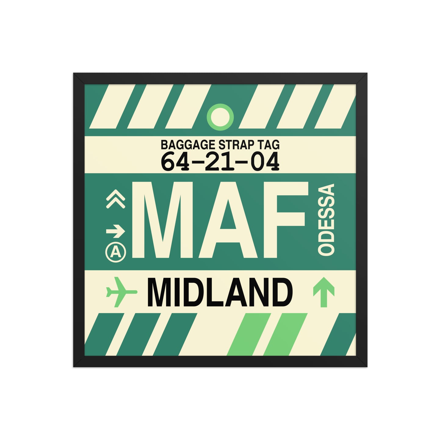 MAF Midland-Odessa Framed Print • Jet Age Baggage Tag Design • YHM Designs - Image 01