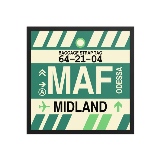 MAF Midland-Odessa Framed Print • Jet Age Baggage Tag Design • YHM Designs - Image 01