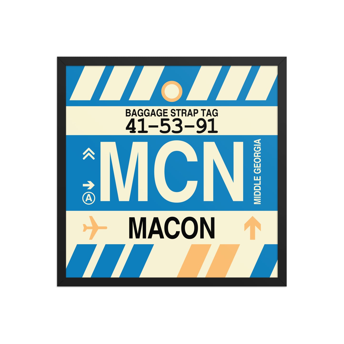 MCN Macon Framed Print • Jet Age Baggage Tag Design • YHM Designs - Image 01