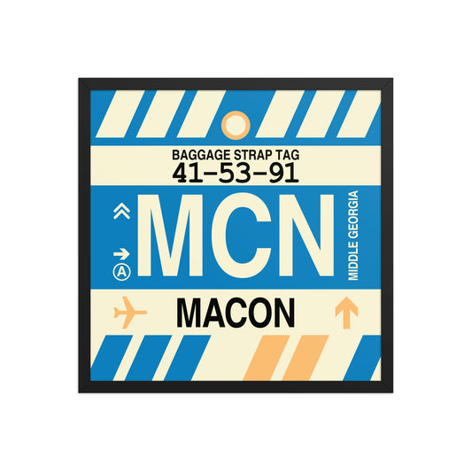 MCN Macon Framed Print • Jet Age Baggage Tag Design • YHM Designs - Image 01