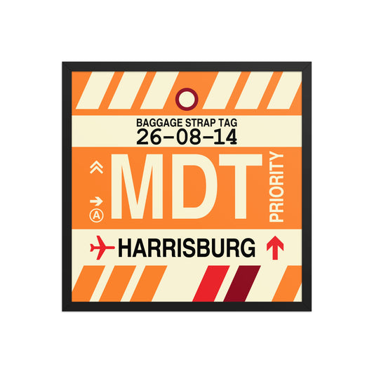 MDT Harrisburg Framed Print • Jet Age Baggage Tag Design • YHM Designs - Image 01