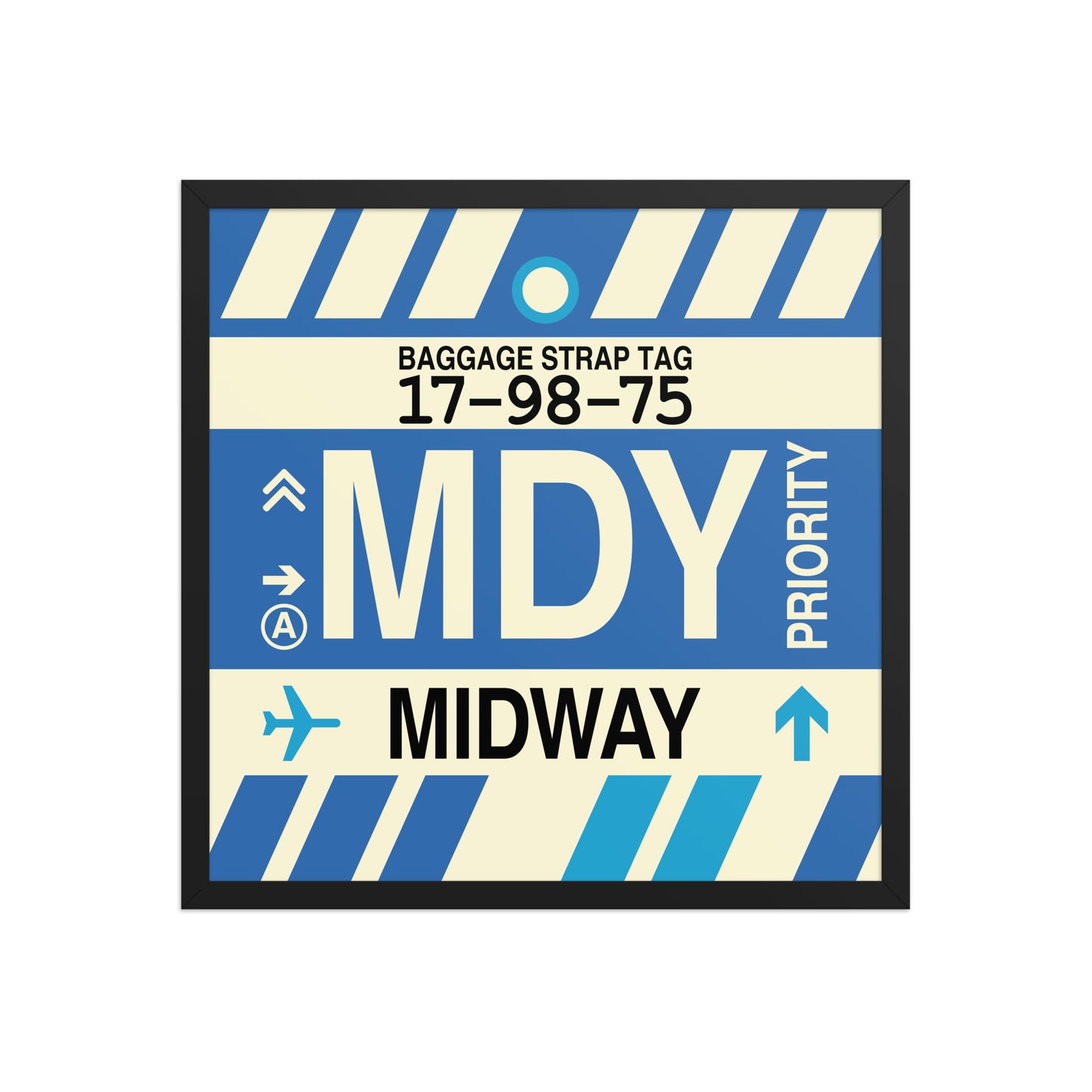 MDY Midway Framed Print • Jet Age Baggage Tag Design • YHM Designs - Image 01
