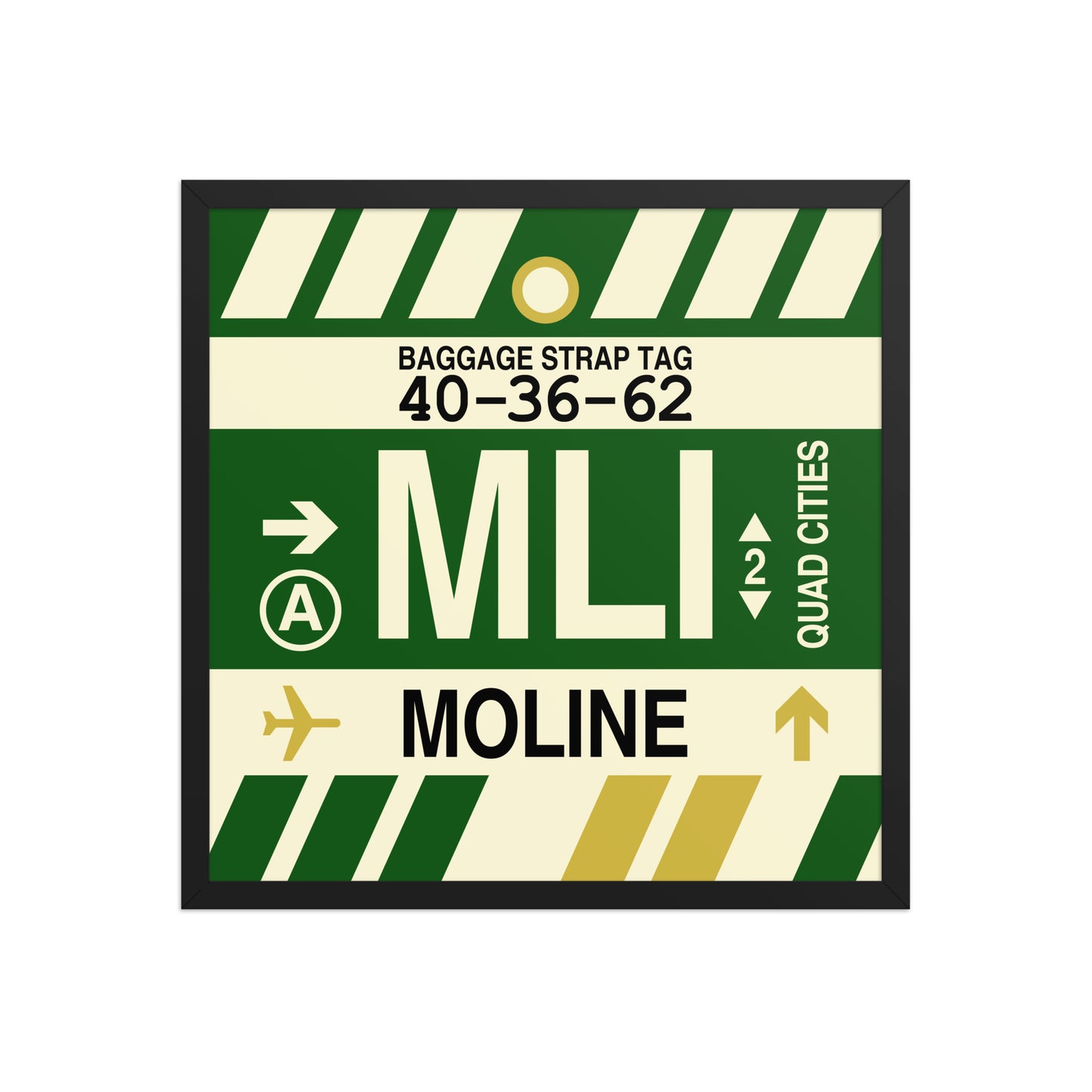 MLI Moline Framed Print • Jet Age Baggage Tag Design • YHM Designs - Image 01
