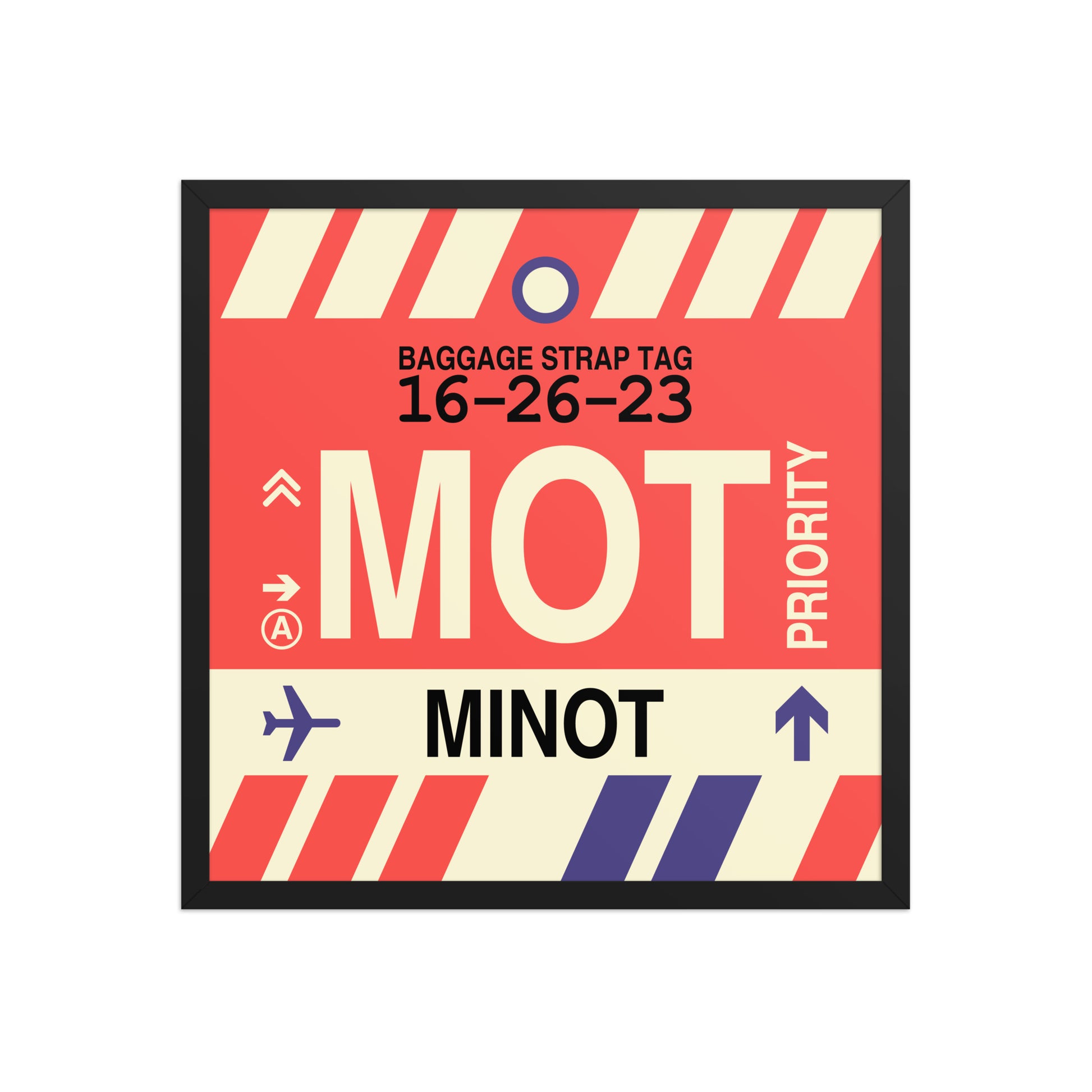 MOT Minot Framed Print • Jet Age Baggage Tag Design • YHM Designs - Image 01