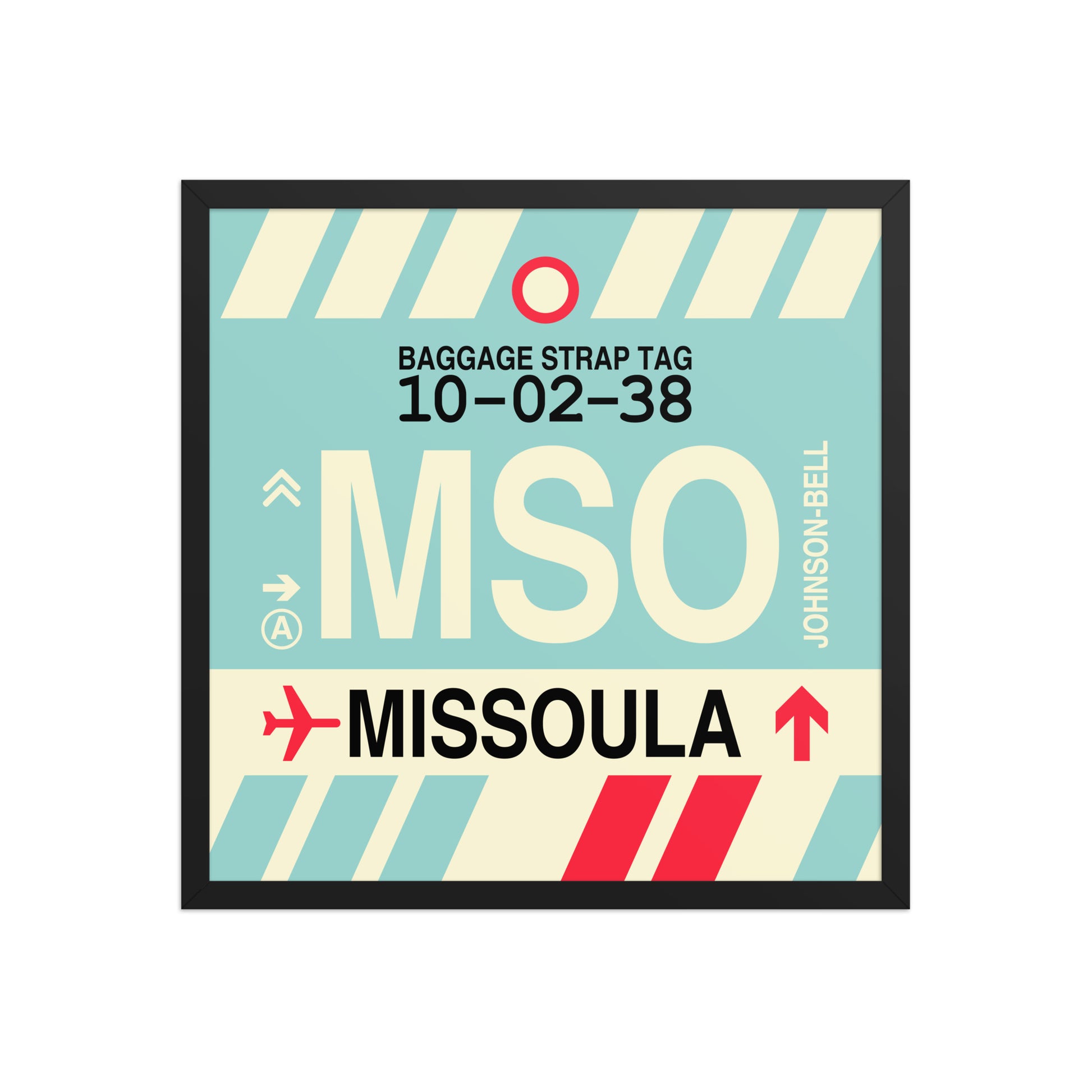 MSO Missoula Framed Print • Jet Age Baggage Tag Design • YHM Designs - Image 01