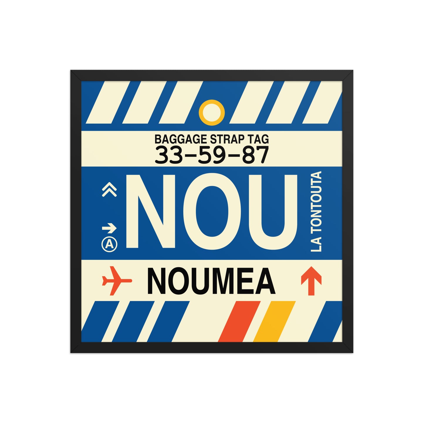 NOU Nouméa Framed Print • Jet Age Baggage Tag Design • YHM Designs - Image 01