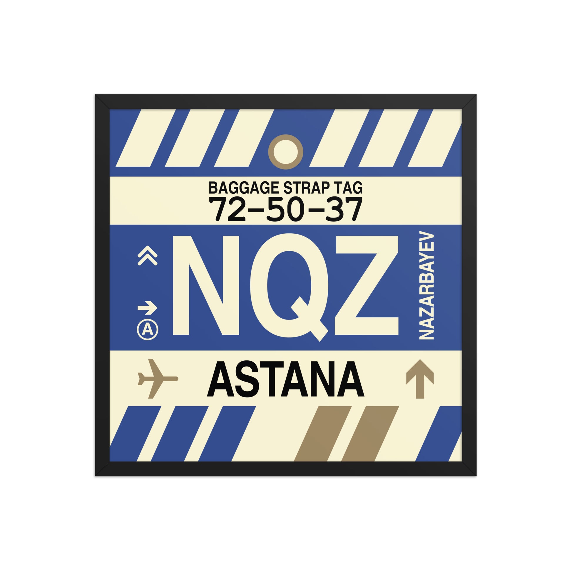 NQZ Astana Framed Print • Jet Age Baggage Tag Design • YHM Designs - Image 01