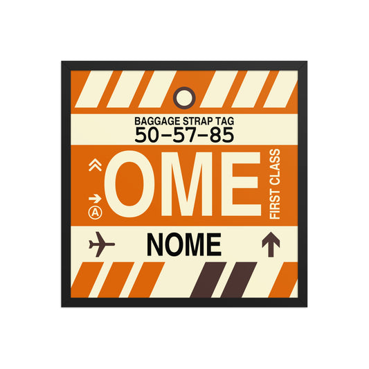 OME Nome Framed Print • Jet Age Baggage Tag Design • YHM Designs - Image 01