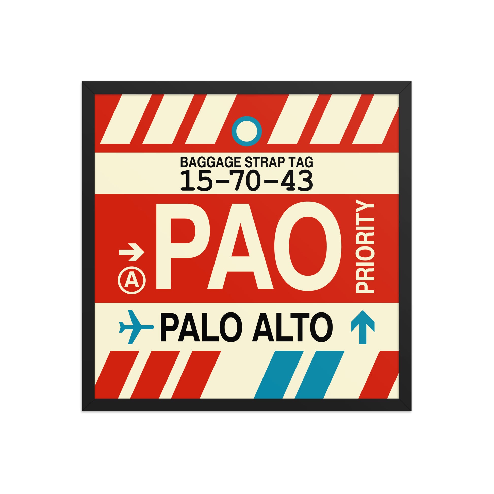 PAO Palo Alto Framed Print • Jet Age Baggage Tag Design • YHM Designs - Image 01
