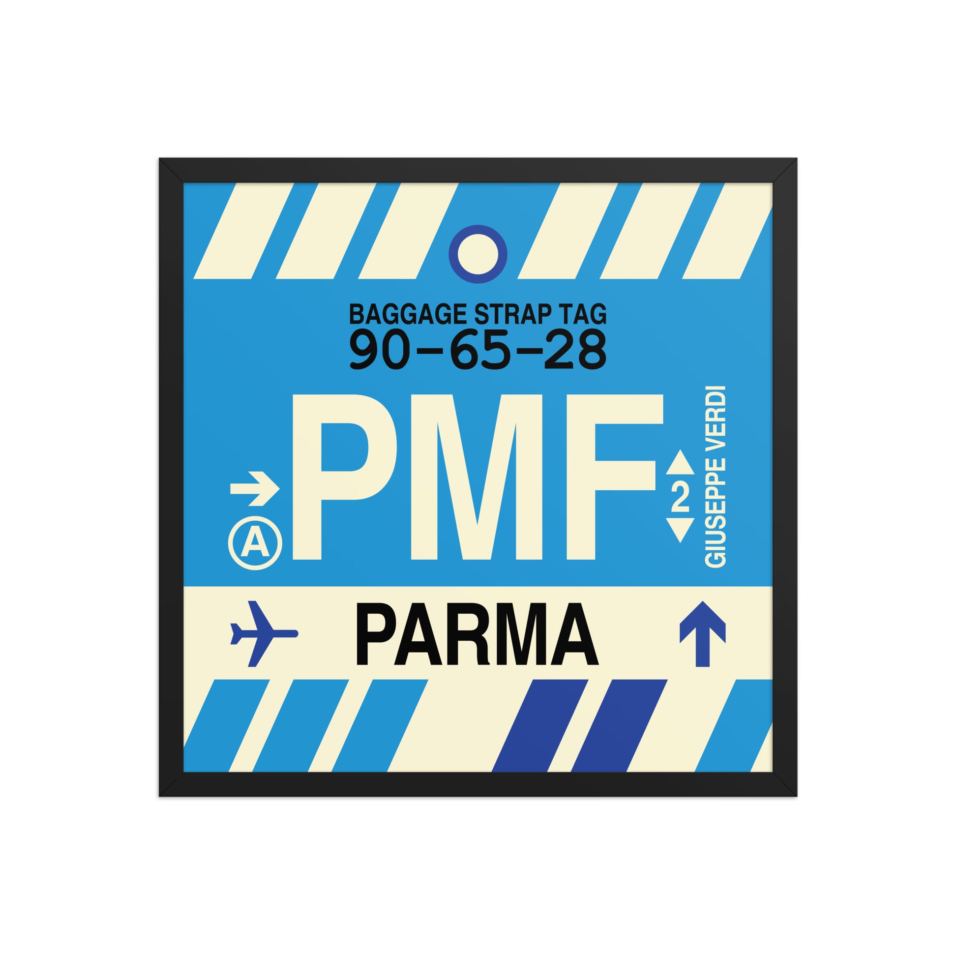 PMF Parma Framed Print • Jet Age Baggage Tag Design • YHM Designs - Image 01