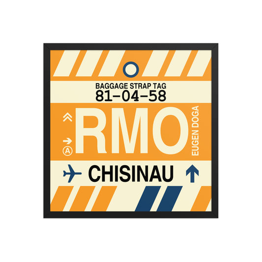 RMO Chisinau Framed Print • Jet Age Baggage Tag Design • YHM Designs - Image 01
