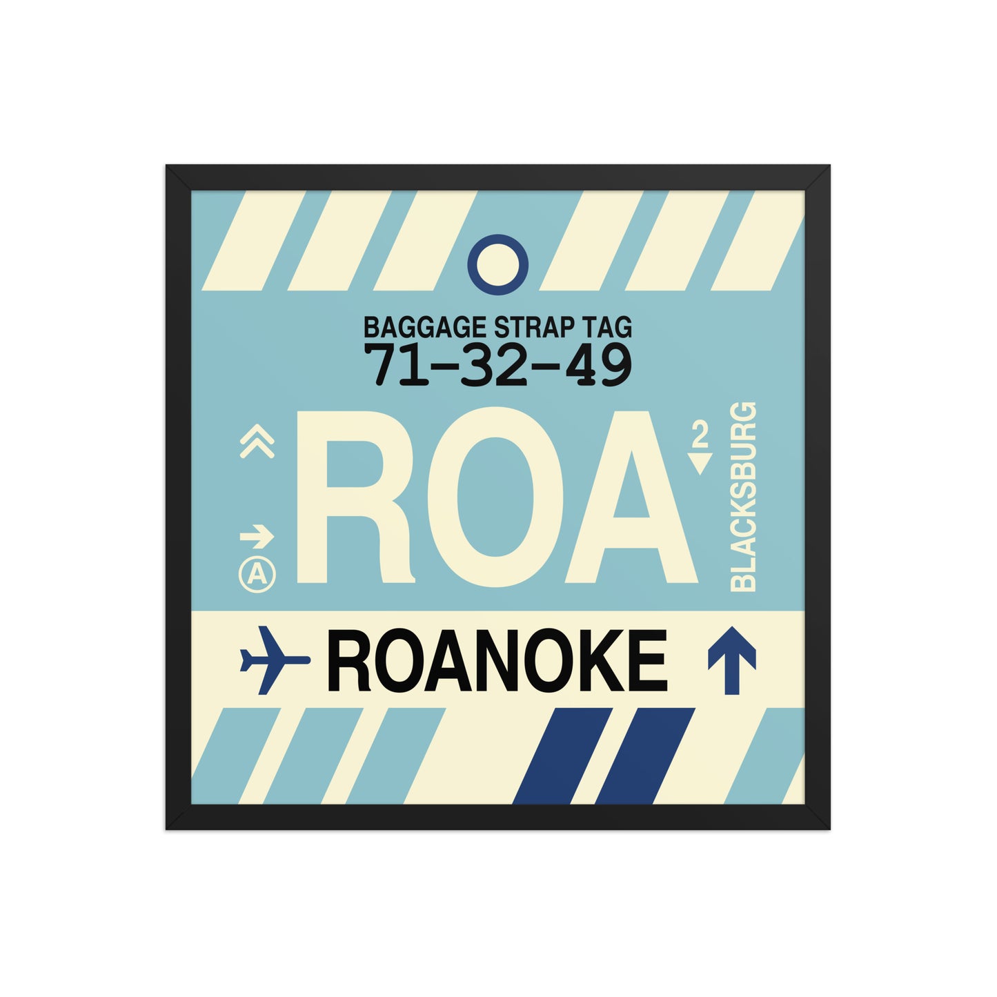 ROA Roanoke Framed Print • Jet Age Baggage Tag Design • YHM Designs - Image 01