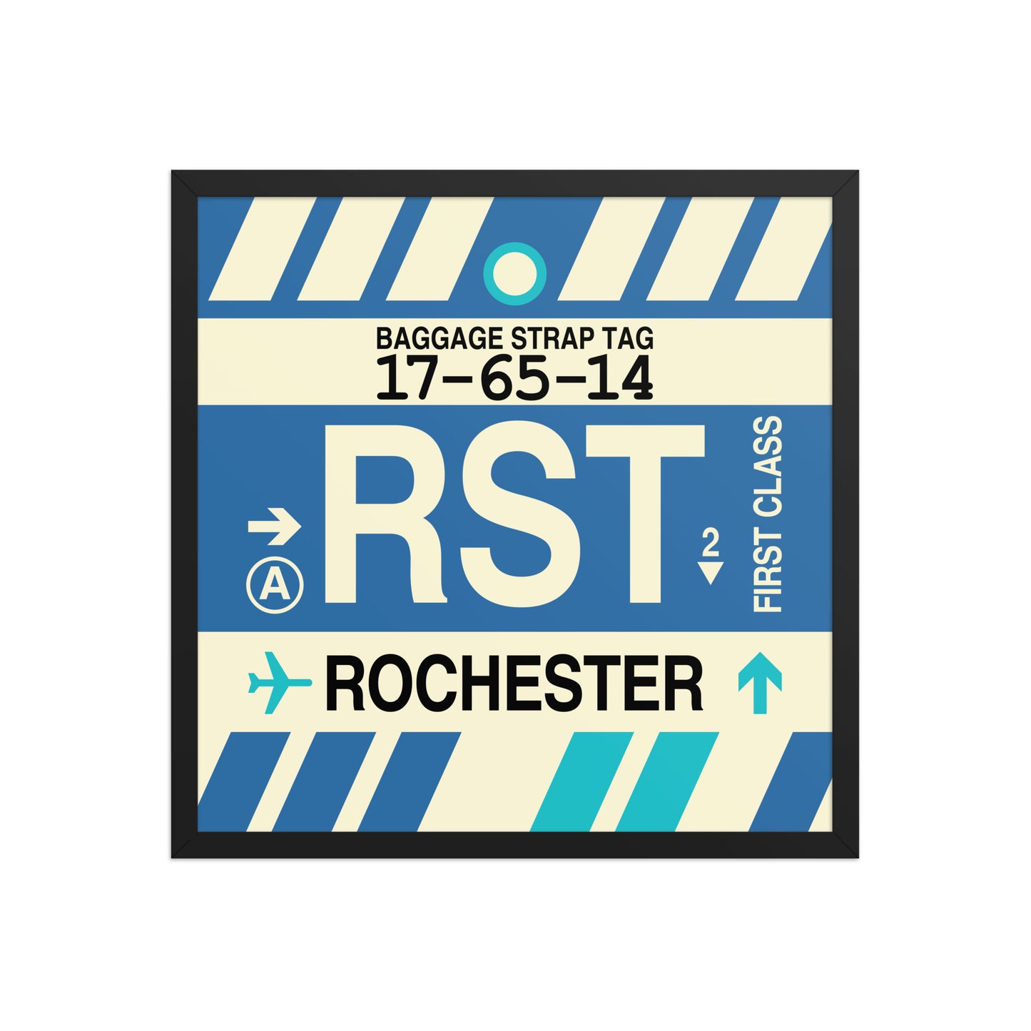 RST Rochester Framed Print • Jet Age Baggage Tag Design • YHM Designs - Image 01