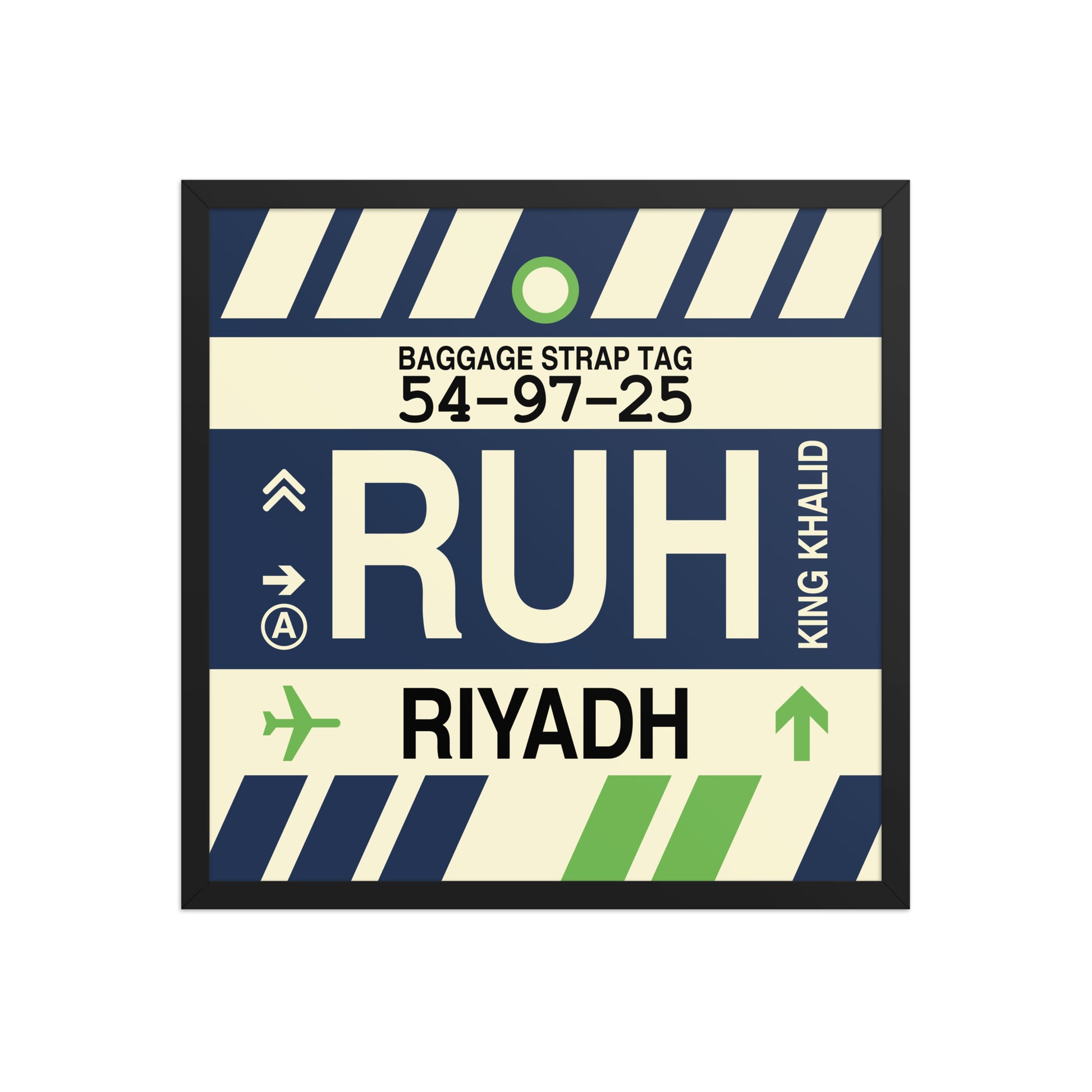 RUH Riyadh Framed Print • Jet Age Baggage Tag Design • YHM Designs - Image 01