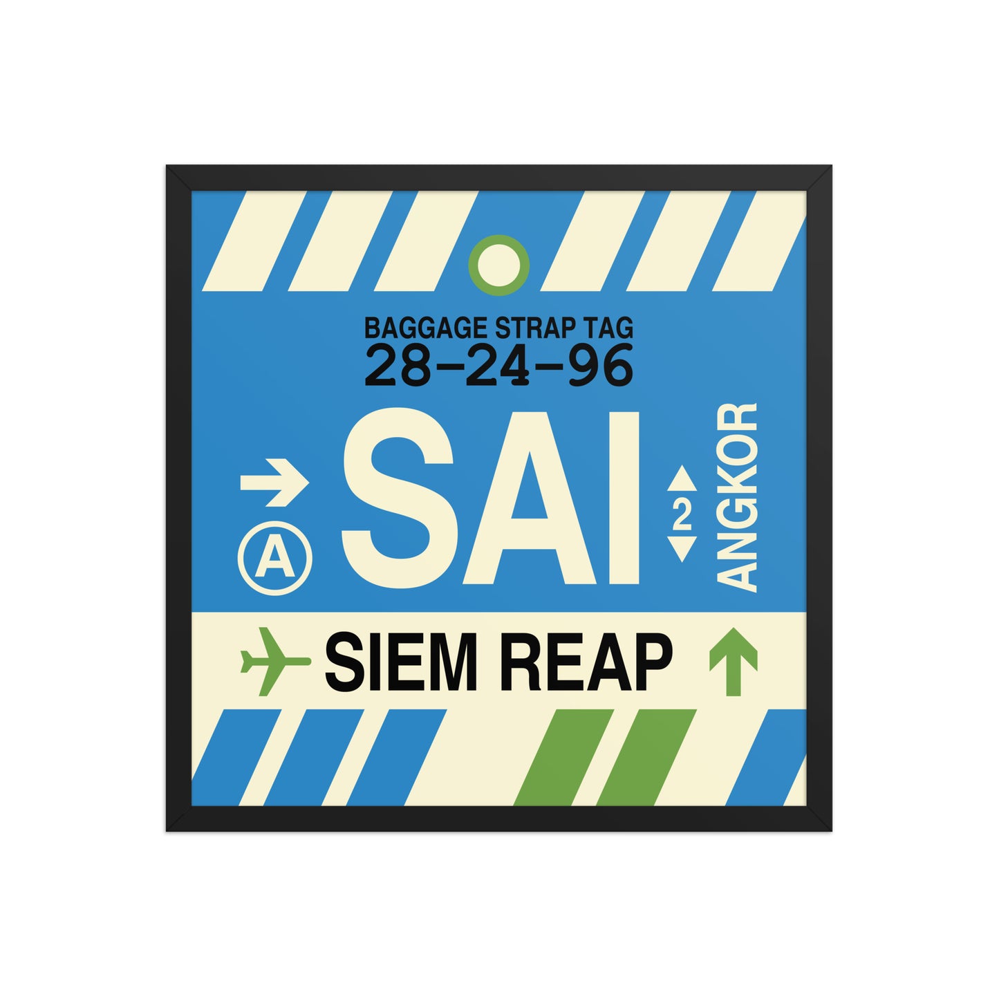 SAI Siem Reap-Angkor Framed Print • Jet Age Baggage Tag Design • YHM Designs - Image 01