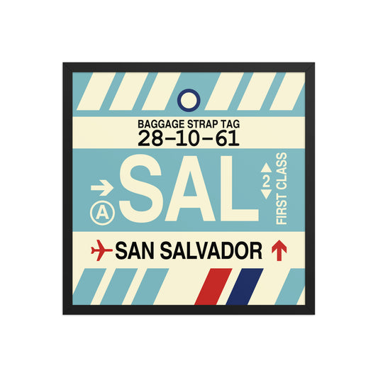 SAL San Salvador Framed Print • Jet Age Baggage Tag Design • YHM Designs - Image 01