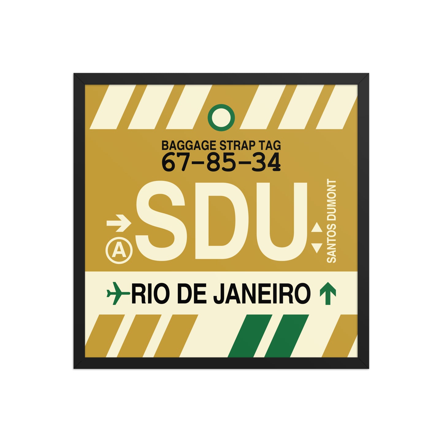 SDU Rio de Janeiro Framed Print • Jet Age Baggage Tag Design • YHM Designs - Image 01
