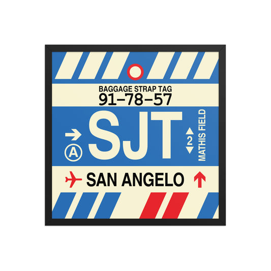 SJT San Angelo Framed Print • Jet Age Baggage Tag Design • YHM Designs - Image 01