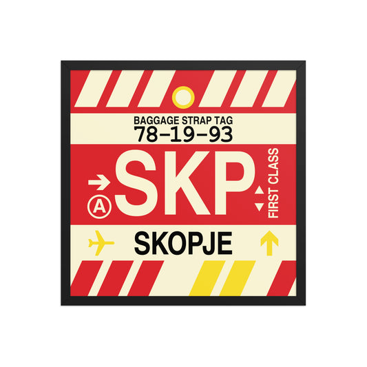 SKP Skopje Framed Print • Jet Age Baggage Tag Design • YHM Designs - Image 01