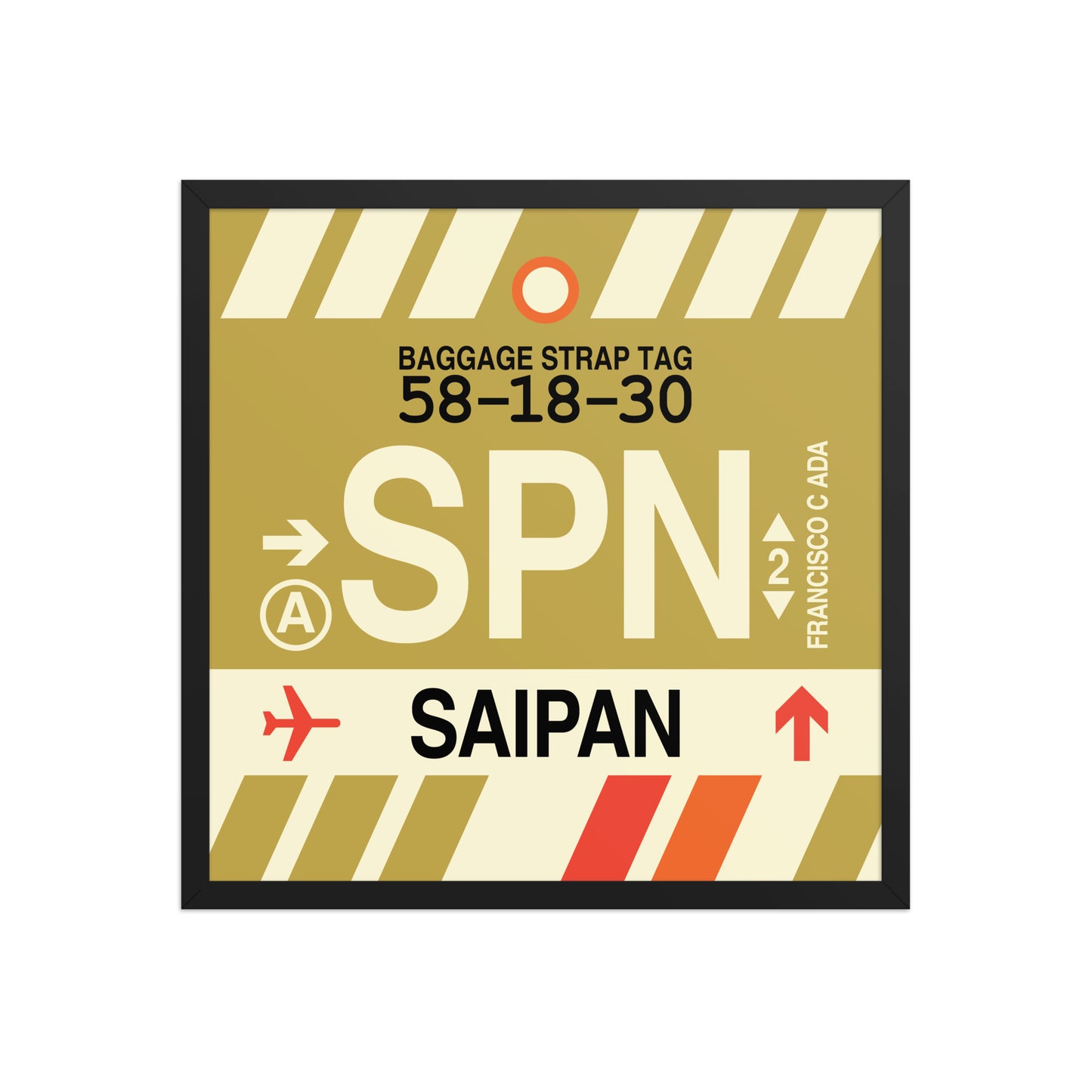 SPN Saipan Framed Print • Jet Age Baggage Tag Design • YHM Designs - Image 01