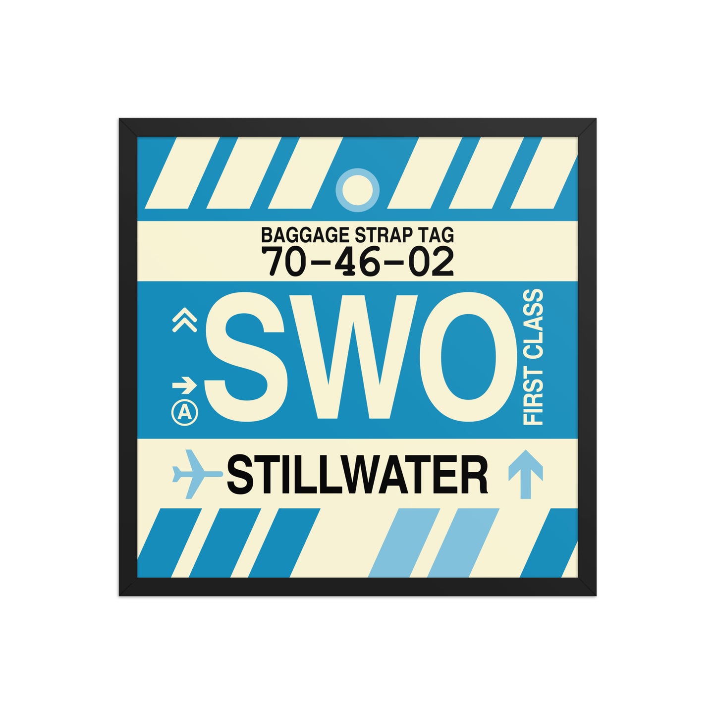 SWO Stillwater Framed Print • Jet Age Baggage Tag Design • YHM Designs - Image 01