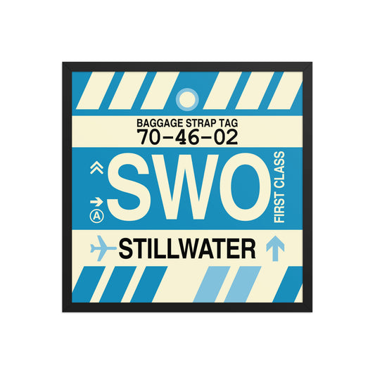 SWO Stillwater Framed Print • Jet Age Baggage Tag Design • YHM Designs - Image 01